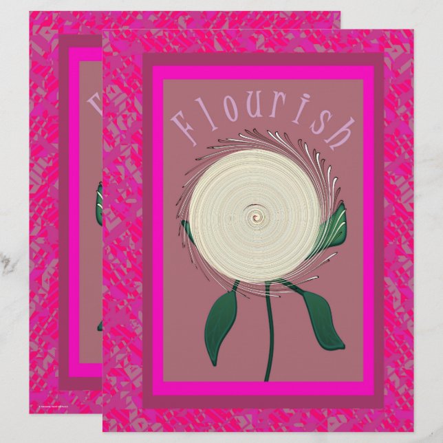 Pink Flourish Flower Scrapbook Paper 2-Sided Page (Devant / Derrière)