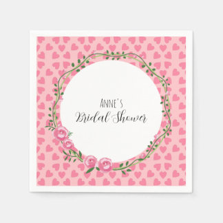 Pink flower and heart bridal shower Paper Napkin Servet
