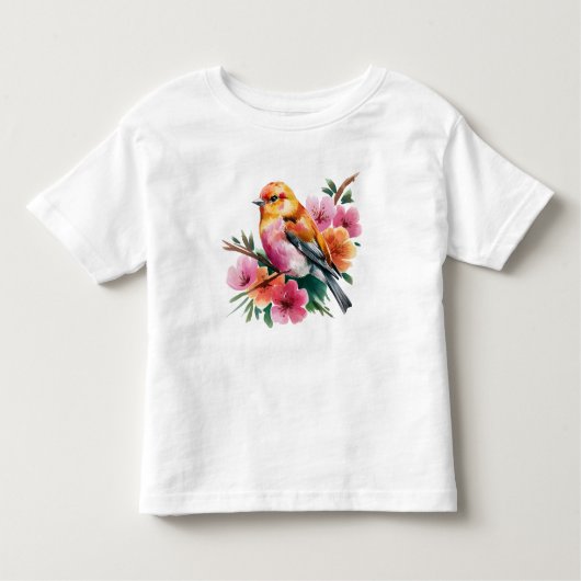 Pink Flower Bird Kinder Shirts (Voorkant)