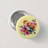 Pink Flower Bird Ronde Button 3,2 Cm (Voorkant /achterkant)