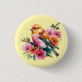 Pink Flower Bird Ronde Button 3,2 Cm