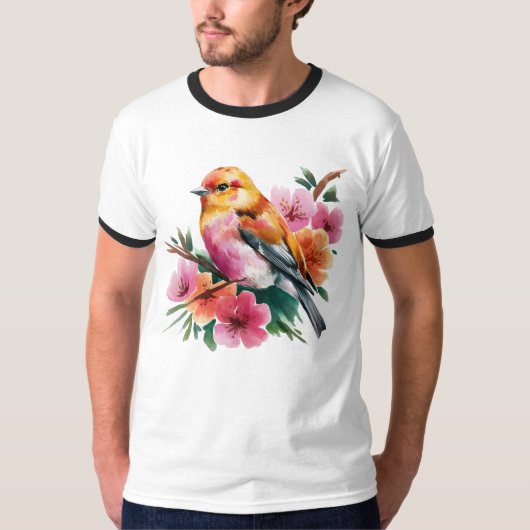 Pink Flower Bird T-shirt (Voorkant)