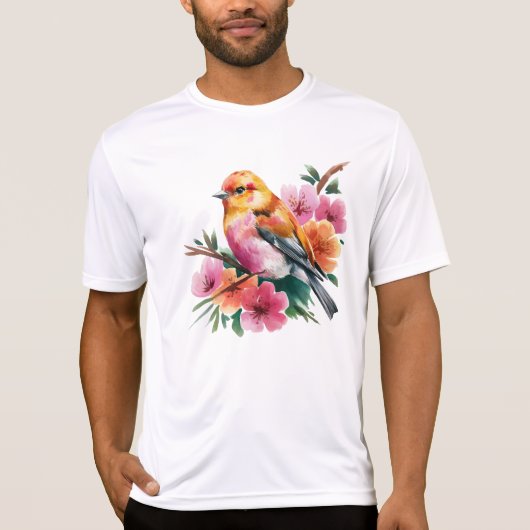 Pink Flower Bird T-shirt (Voorkant)