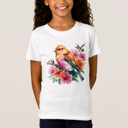 Pink Flower Bird T-shirt (Voorkant)