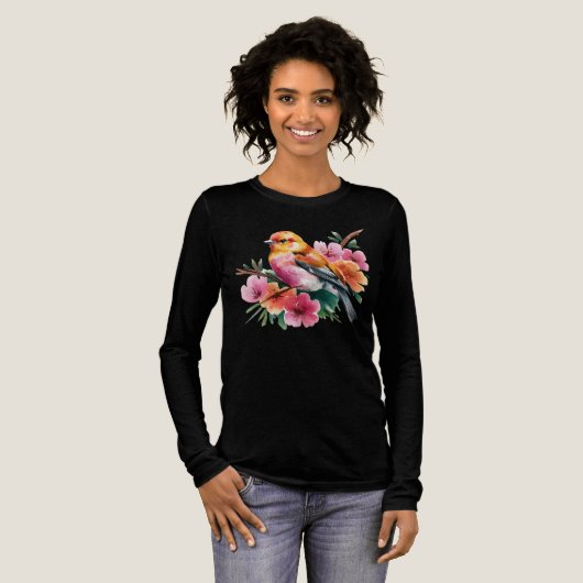 Pink Flower Bird Tri-Blend Shirt (Voorkant)