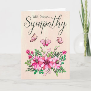 Pink Flower Bouquet en Butterflies voor sympathie Kaart