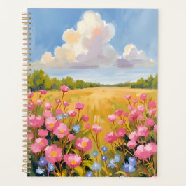 Pink Flower Field Landscape Painting Planner