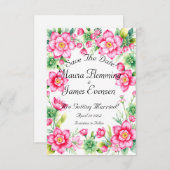 Pink Flower Flat Save the Date Kaart (Voorkant / Achterkant)