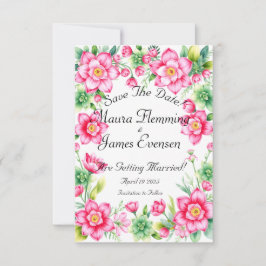 Pink Flower Flat Save the Date Kaart
