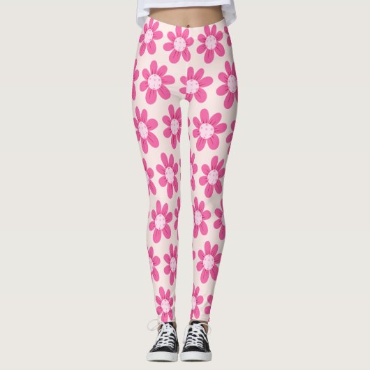Pink Flower Pickleball Pattern Schattige en trendy Leggings (Voorkant)