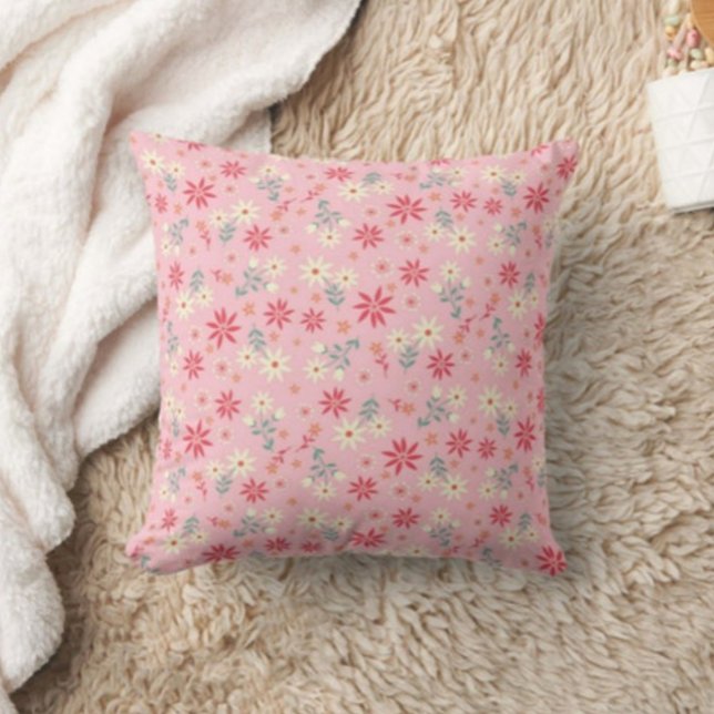 Pink Flower Print Moderne lance oreiller (Créateur téléchargé)