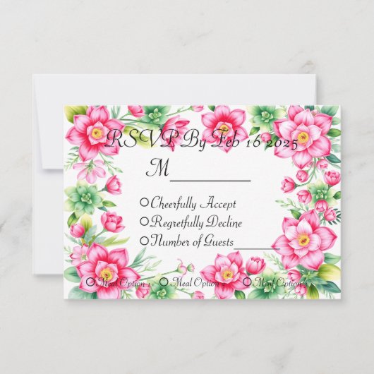 Pink Flower Response Kaart met maaltijdopties (Voorkant)