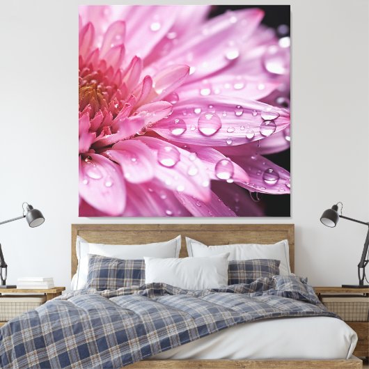 Pink Flower Super Macro met regendruppels Canvas Afdruk (Insitu (Slaapkamer))