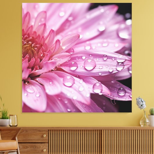 Pink Flower Super Macro met regendruppels Canvas Afdruk (Insitu (Woonkamer))