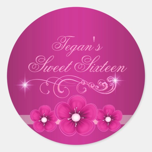 Pink Flower Sweet 16 Envelop Sticker/zegel Ronde Sticker (Voorkant)