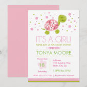 Pink Flower Turtle Baby shower Uitnodiging (Voorkant / Achterkant)