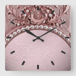 Pink Flower Wall Clock Vierkante Klok