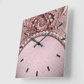 Pink Flower Wall Clock Vierkante Klok (Hoek)