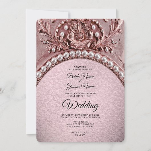 Pink Flower Wedding Invitation Kaart (Voorkant)