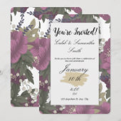 Pink Flower Wedding Invitation Kaart (Voorkant / Achterkant)