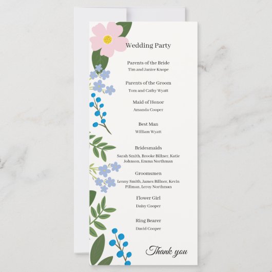 Pink Flower Wedding Programma (Achterkant)