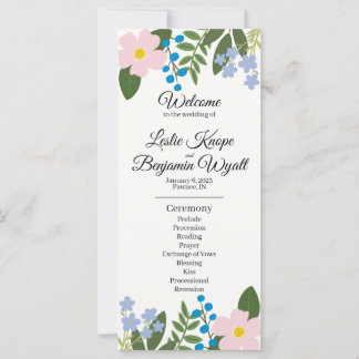Pink Flower Wedding Programma