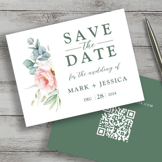 Pink Flower Wedding Save the Date Kaart