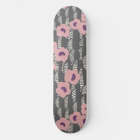 Pink Flowers Abstract Blooms Mid-century Art Deco Skateboard (Voorkant)