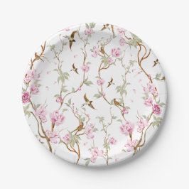 pink flowers and green leaves papieren bordje