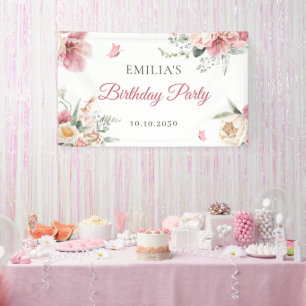 Pink Flowers arrangementen pastel waterverf Spandoek