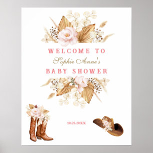 Pink Flowers Boots Baby shower Welkomstbord Poster