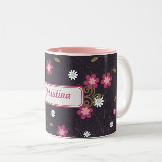 Pink Flowers Coffee Mok Cup (Voorkant rechts)
