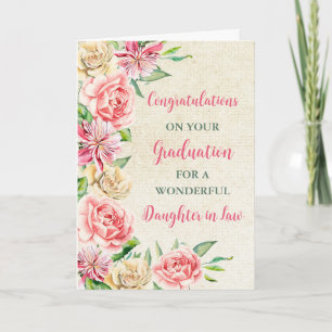Pink Flowers Dochter in Law Afstuderen Kaart