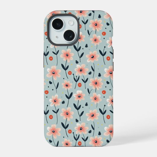 Pink Flowers Floral Pattern iPhone 15 Hoesje (Achterkant)