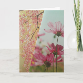 Pink Flowers Folded Greeting Card Kaart
