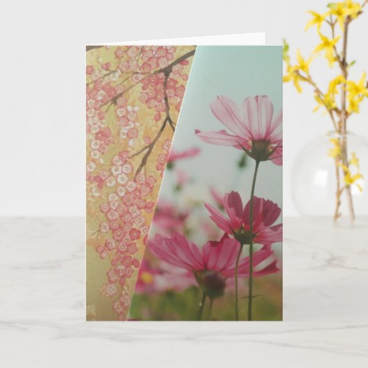 Pink Flowers Folded Greeting Card Kaart (Gele Bloem)