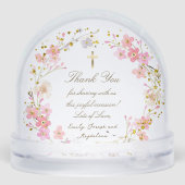 pink flowers frame Baptism thank you  Sneeuwbol (Achterkant)