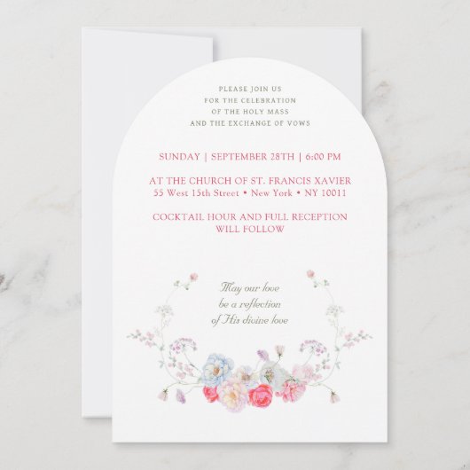Pink Flowers Frame Catholic Wedding Invitation (Dos)
