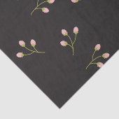 Pink Flowers Green Stem Black Floral Spring Tissuepapier (Detail)