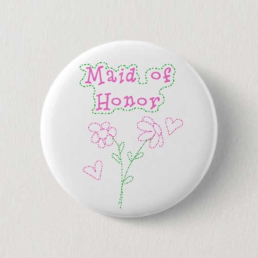 Pink Flowers Maid of Honor Ronde Button 5,7 Cm (Voorkant)