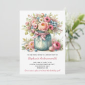 Pink Flowers Mason Jar Birthday Party | Invitation (Debout devant)
