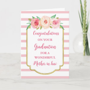 Pink Flowers Moeder in Recht Afstuderen Kaart
