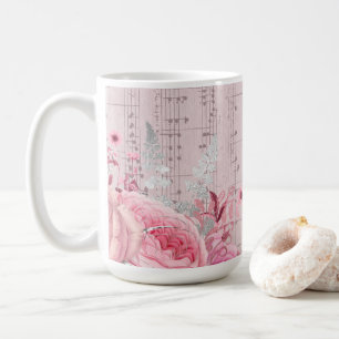 Pink Flowers Muziekblad Koffie mok