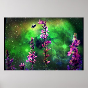 Pink Flowers N Bee Against the World Poster
