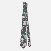 Pink flowers on dark green seamless pattern stropdas (Voorkant)