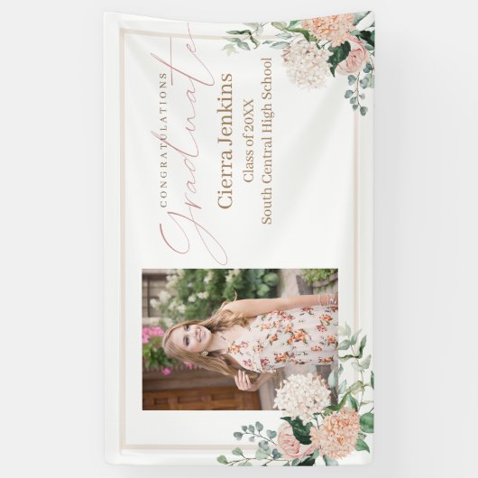 Pink Flowers One Photo Calligraphy Afstuderen Spandoek (Verticaal)