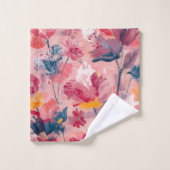 Pink Flowers Painted Brushtrokes Botanical Pattern (Gant de toilette)