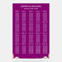 Pink Flowers Simple Wedding Seating Charts Acryl Bord