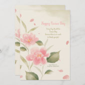 Pink Flowers Waterverf Kaart (Voorkant / Achterkant)