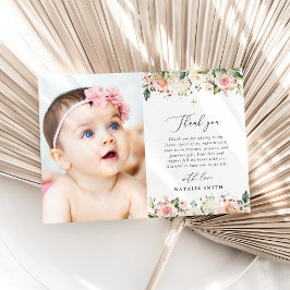 Pink Flowers, White Flowers, Boho, Floral Baptism Bedankkaart